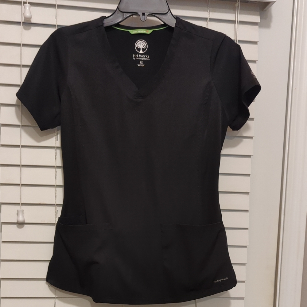 Healing Hands Black Fitted Short Sleeve Scrub Top